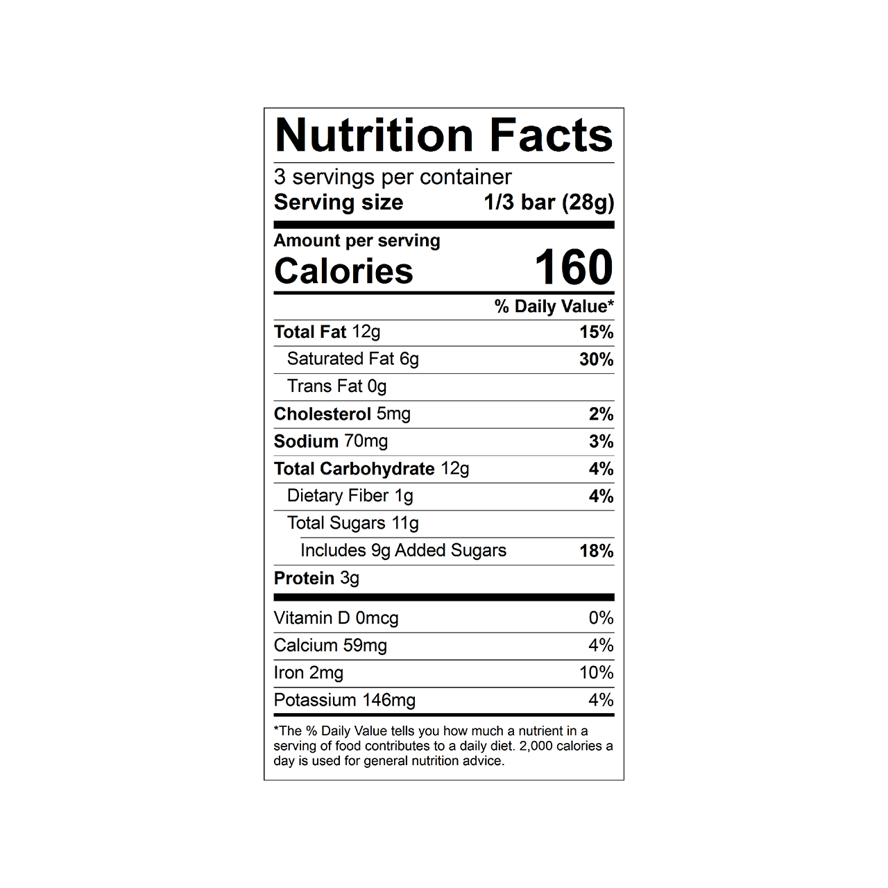 Nutrition facts label for a Theo Organic Salted Almond 45% Milk Chocolate bar 